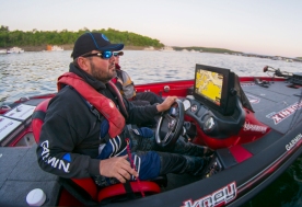 Greg Hackney rolled out for action on Bull Shoals. Photo by Joel Shangle.