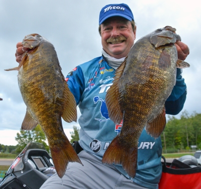 Mercury pro Shaw Grigsby had a lot to smile about with these two Day 2 monsters. Photo by Joel Shangle.